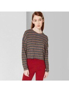 Wild Fable Rainbow Long Sleeve Striped Crop Top - S